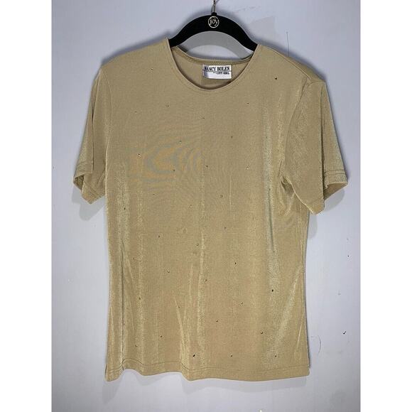 Nancy Bolen For City Girl Gold Short Sleeve Top W/ Rhinestone Embellishments - Picture 1 of 4
